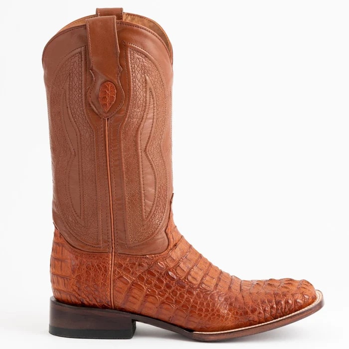 Ferinni Boot - Mens Dress Cowboy Boot  - Ferrini Men's Dakota Hornback Caiman Boots - Square Toe Handcrafted Cognac in Cognac - 8D