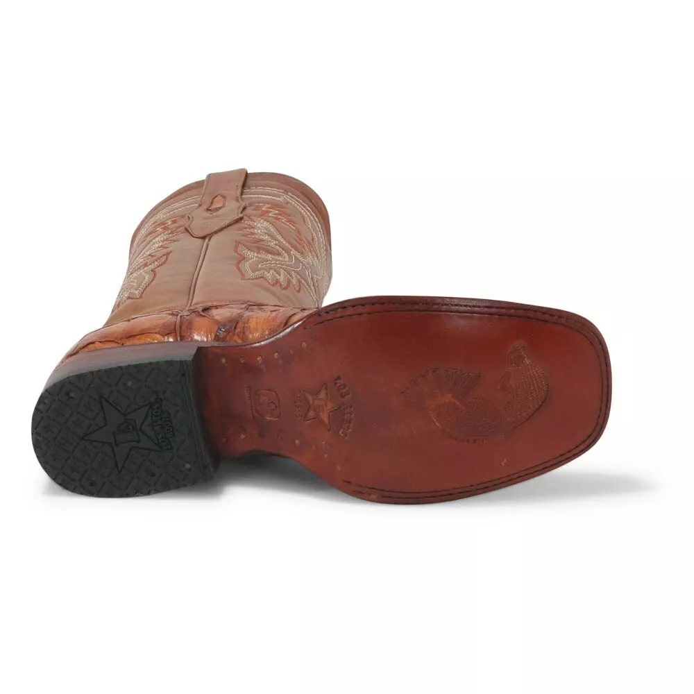 Los Altos Cognac Glossy Pirarucu Square Toe Boots - 8