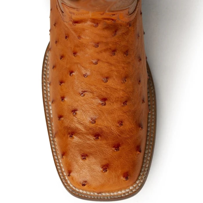 Ferinni Boot - Mens Dress Cowboy Boot  - Ferrini Men's Colt Full Quill Ostrich Square Toe Boots Handcrafted - Cognac - 8