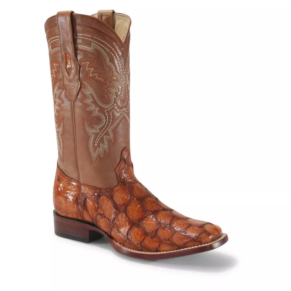 Los Altos Cognac Glossy Pirarucu Square Toe Boots - 8