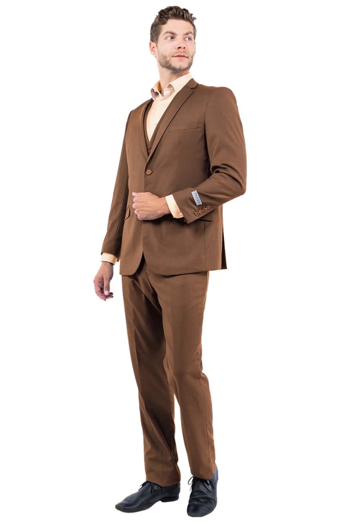 Cheap Suit - Men's Two Button Slim Fit Basic Vested Wedding  Cognac Suit