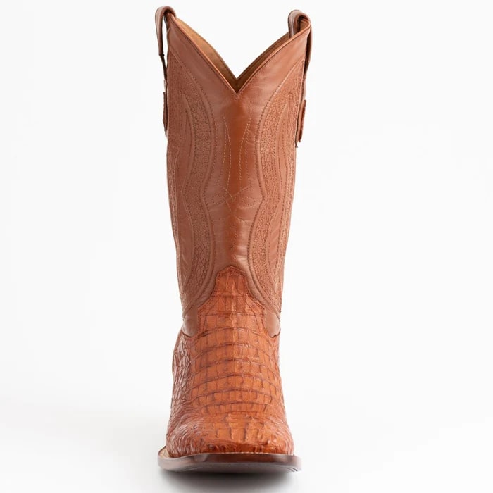 Ferinni Boot - Mens Dress Cowboy Boot  - Ferrini Men's Dakota Hornback Caiman Boots - Square Toe Handcrafted Cognac in Cognac - 8D