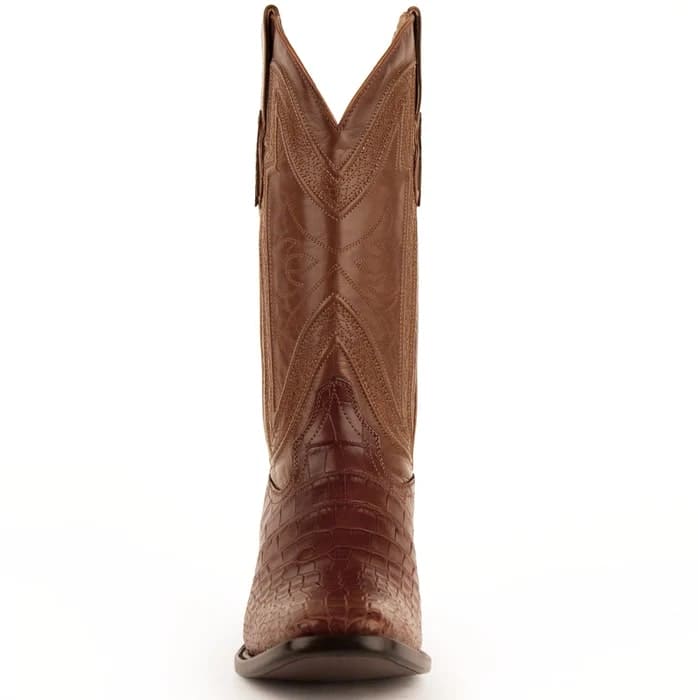 Ferinni Boot - Mens Dress Cowboy Boot  - Ferrini Men's Stallion Alligator Belly Boots Narrow Square Toe Handcrafted Cognac - 8EE