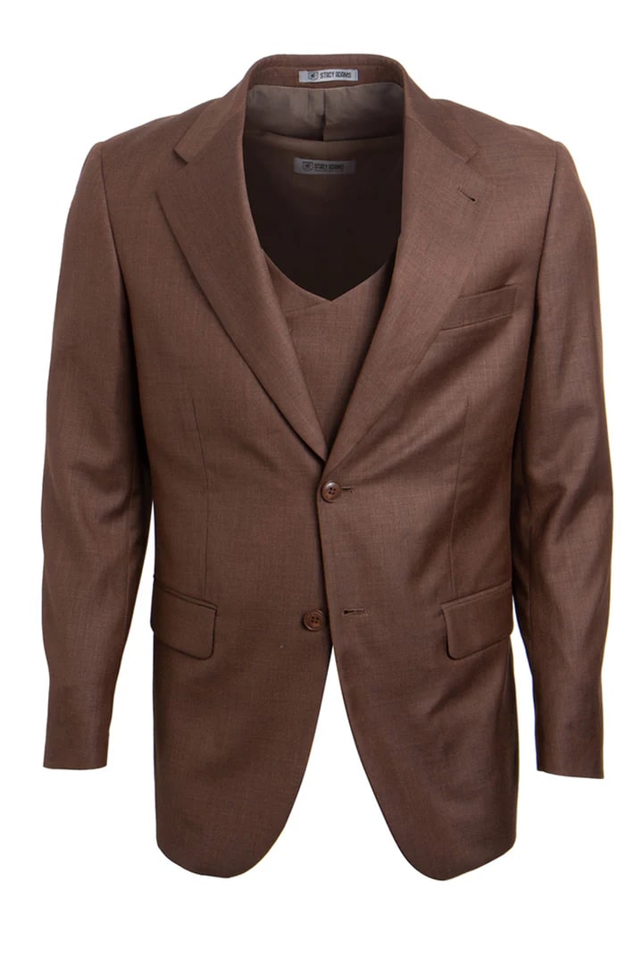 Cheap priced Suit - Men's Two Button Vested Stacy Adams Sharkskin Cognac Suit - 38 Short Jacket+32 Waist Adjustable 28to34)(Height: 5 4 to5 7 )(Neck  15-16.5)S-M)