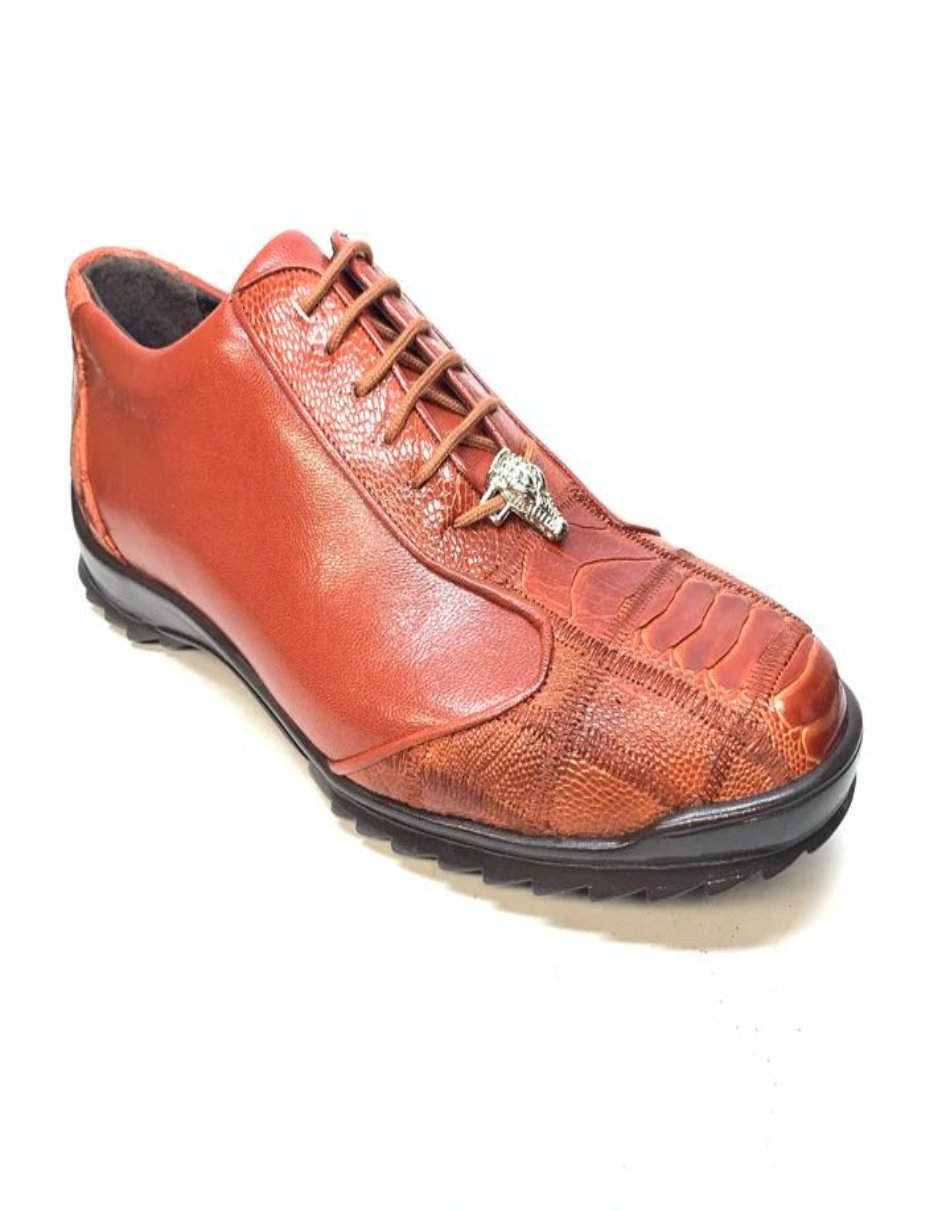 Los Altos Cognac Ostrich Leg Lace Up Sneakers - 8