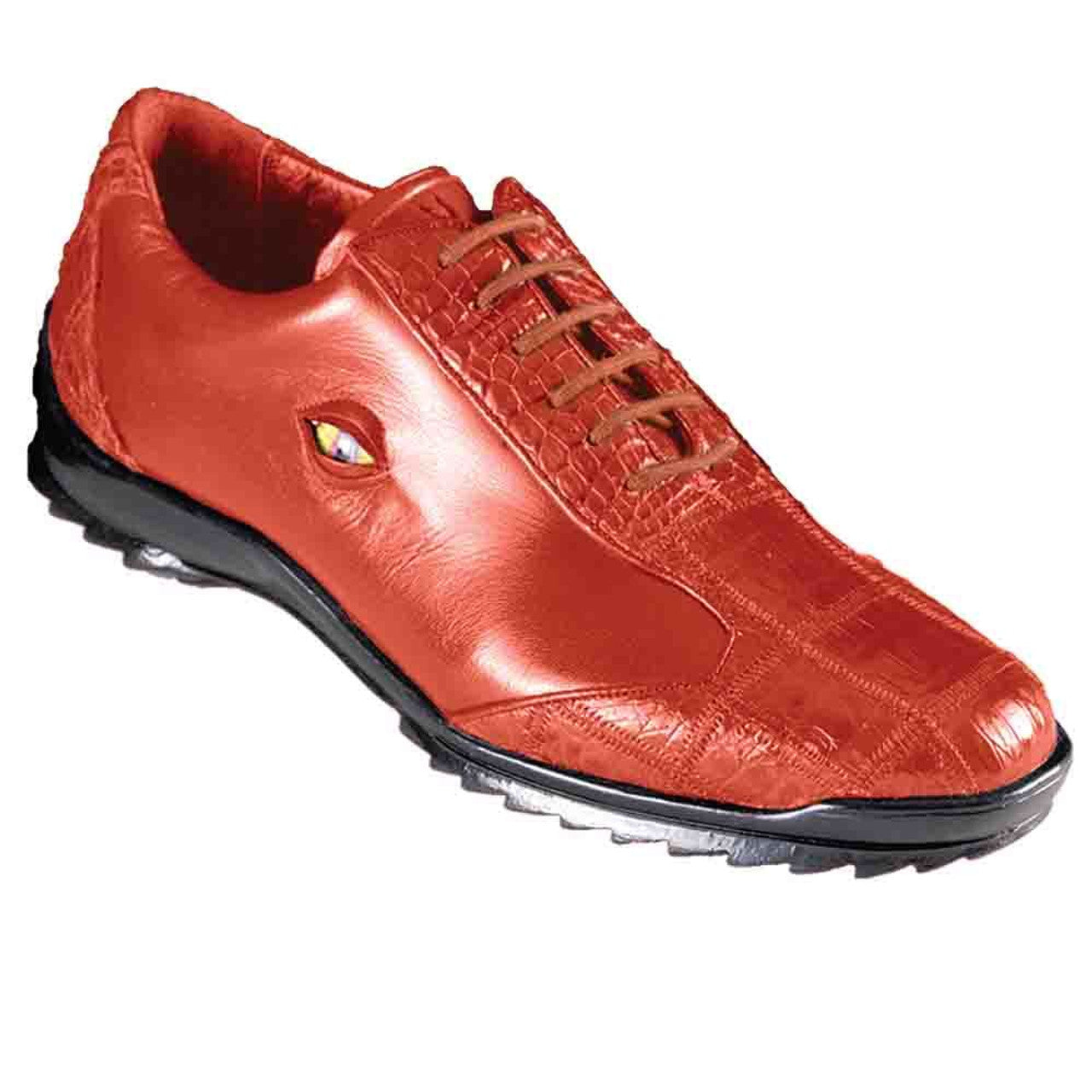 Los Altos Cognac Caiman Crocodile Patch Work Men's Casual Sneakers - 8