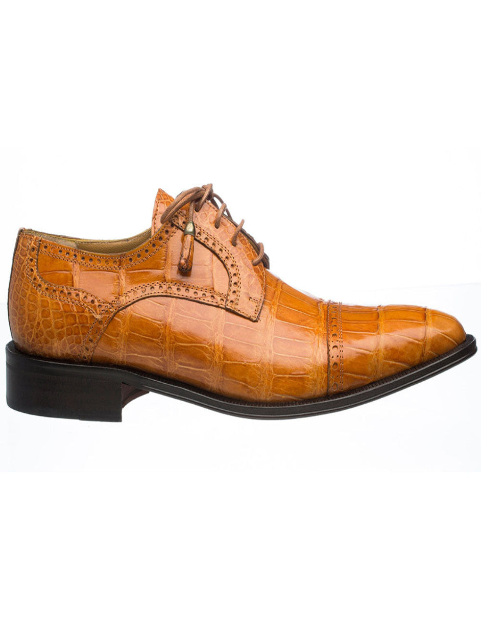 Ferrini Shoes - Mens Alligator Dress Shoe - Ferrini 216 Belly Alligator Cap Toe Shoes Cognac - 6M