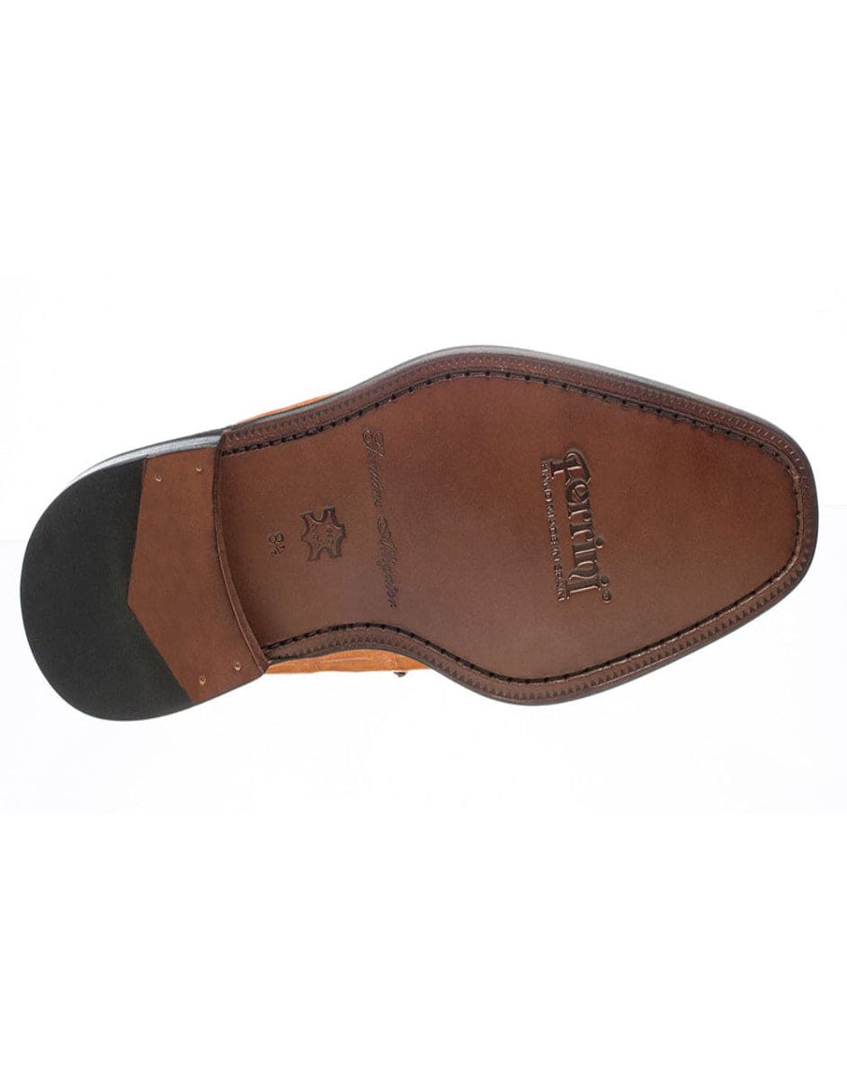 Ferrini Shoes - Mens Alligator Dress Shoe - Ferrini 216 Belly Alligator Cap Toe Shoes Cognac - 9M
