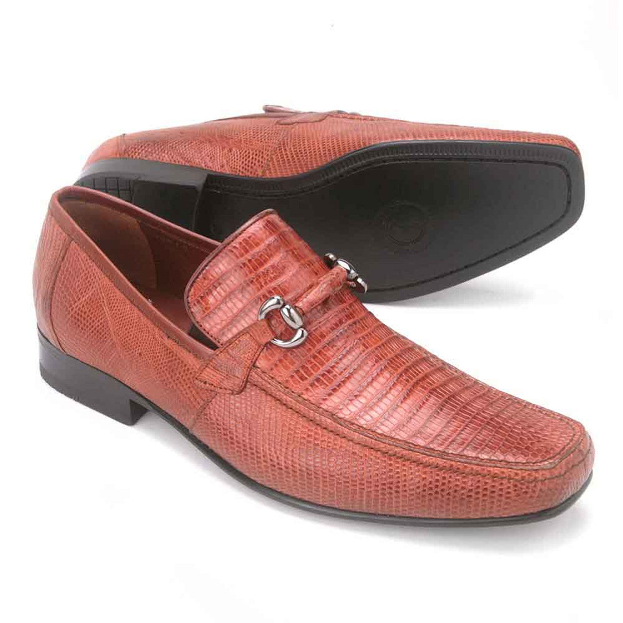 Cognac Genuine Teju Lizard Skin Bit Slip-on Loafers By Los Altos - 8