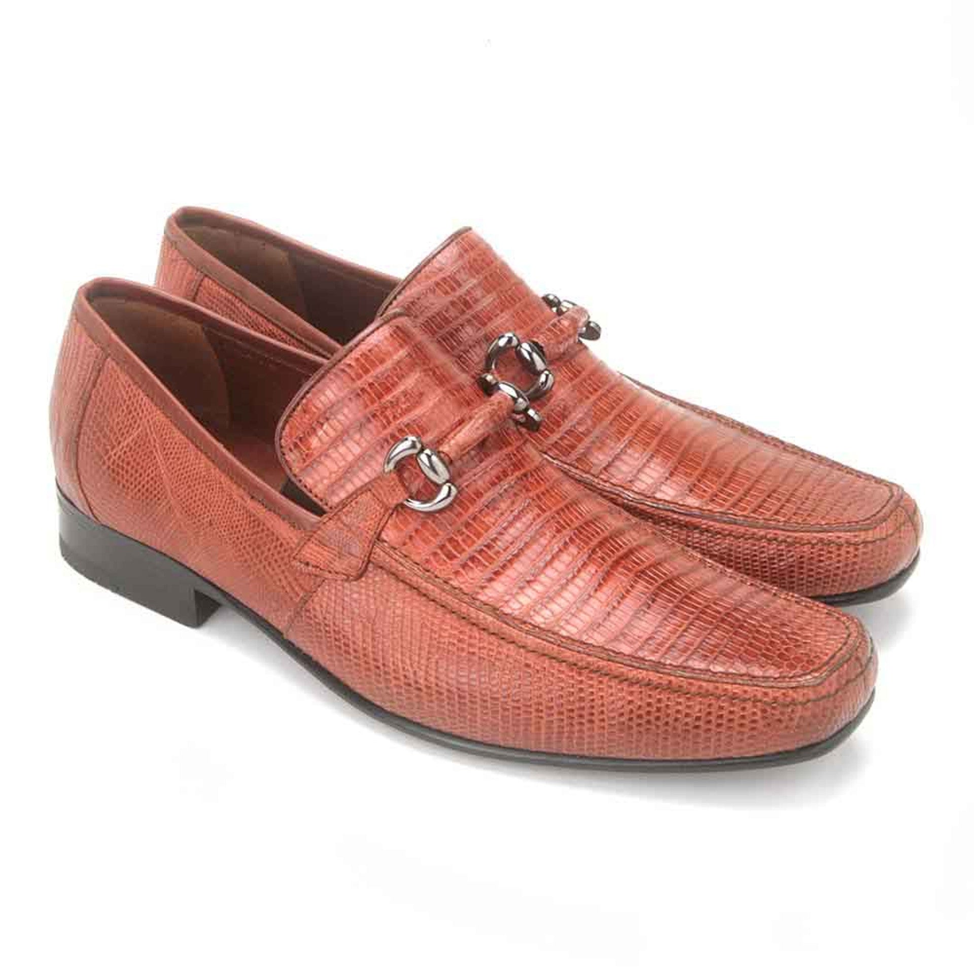 Cognac Genuine Teju Lizard Skin Bit Slip-on Loafers By Los Altos - 8