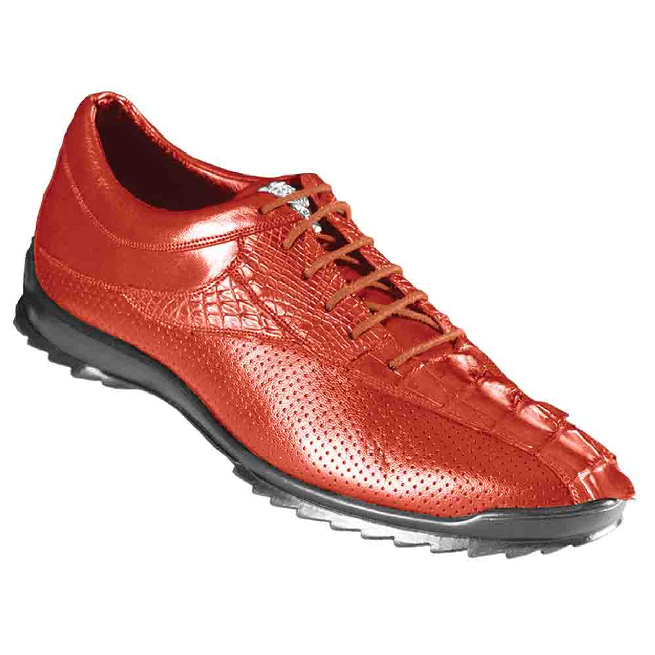 Los Altos Cognac Caiman Crocodile Tail Men's Casual Sneakers - 8
