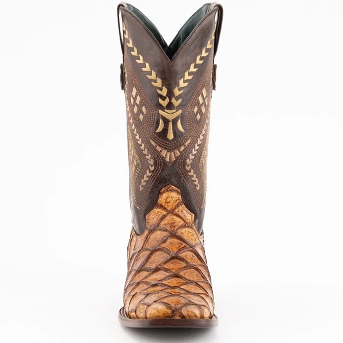 Ferrini Bronco Men's Print Pirarucu Fish Boots Handcrafted Cognac - 8D