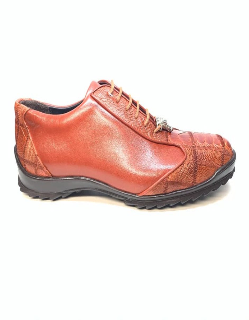 Los Altos Cognac Ostrich Leg Lace Up Sneakers - 8