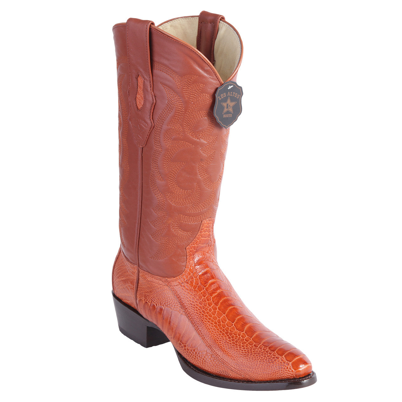 Los Altos Round Toe Cognac Ostrich Leg Boots - 6
