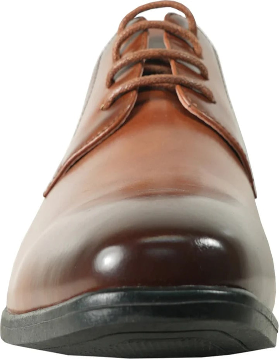 Mens Antique Plain Toe Lace Up Oxford Dress Cognac Shoe - 6 Standard / D / Medium