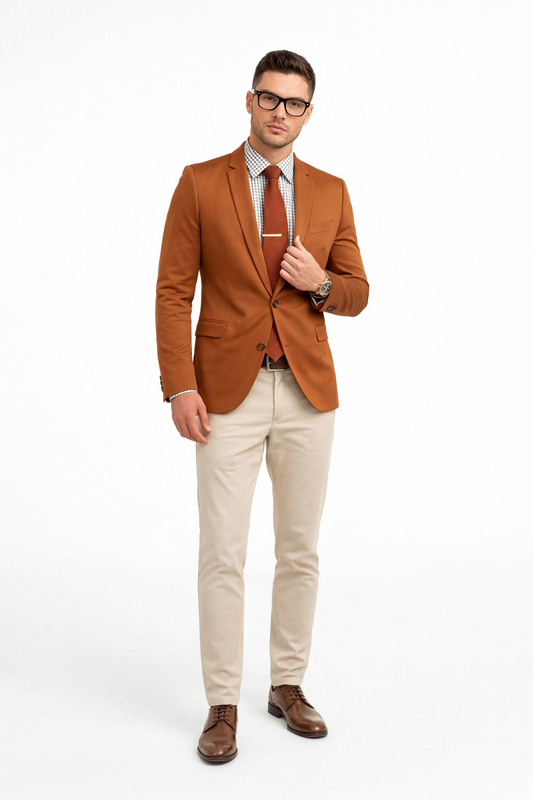 Cognac ~ Rust ~ Copper Color Burnt orange Men's 2 Buttons Blazer ~ Sport Coat Jacket-New Designer Collection