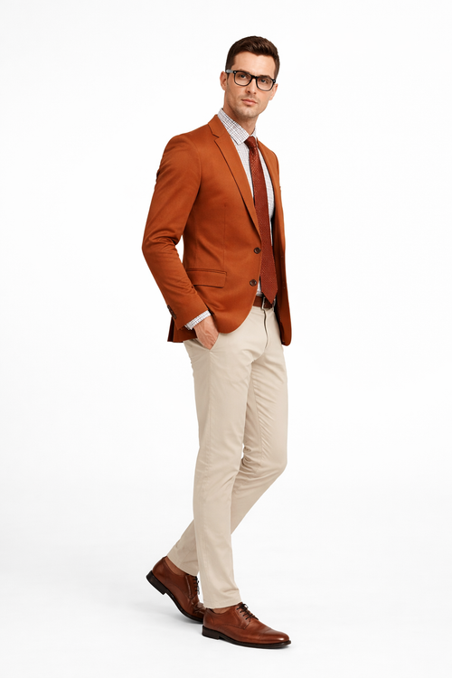 Cognac ~ Rust ~ Copper Color Burnt orange Men's 2 Buttons Blazer ~ Sport Coat Jacket-New Designer Collection
