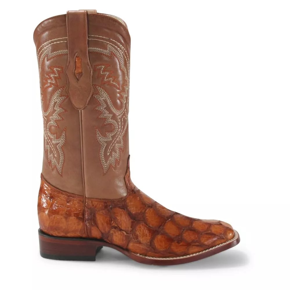 Los Altos Cognac Glossy Pirarucu Square Toe Boots - 8