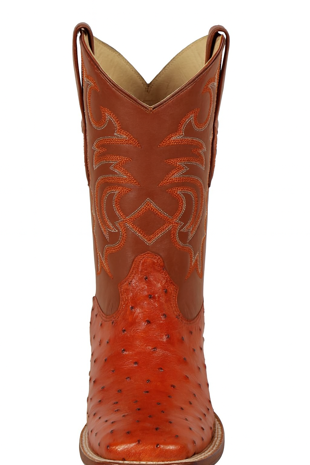 Men's Los Altos Ostrich Skin Wide Square Toe Boots - B-New Designer Collection - Amber