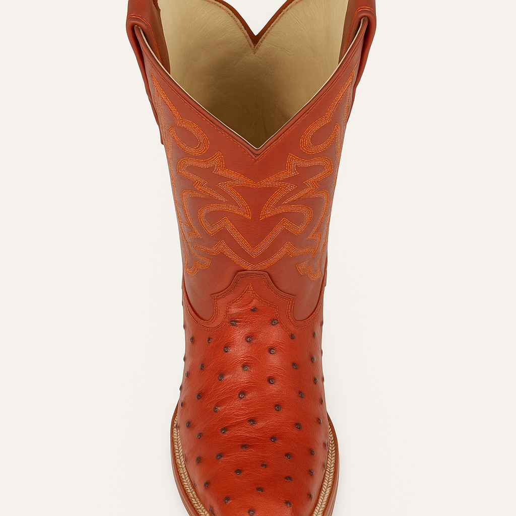 Men's Los Altos Ostrich Skin Wide Square Toe Boots - B-New Designer Collection - Amber