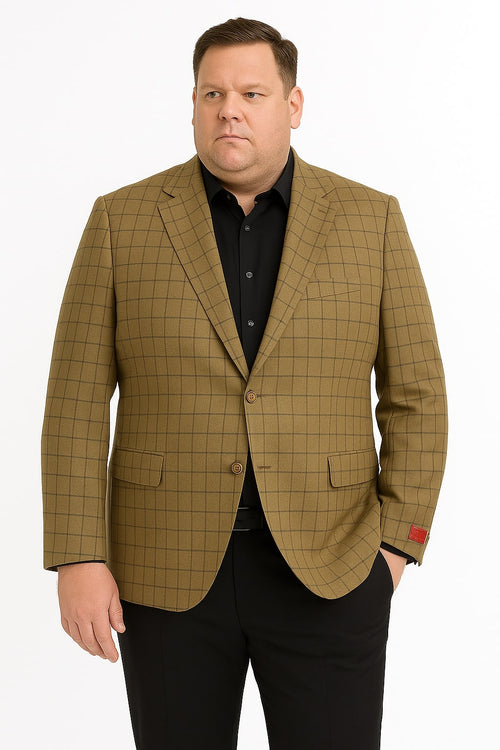 Men's Tan Plaid Blazer â€“ Windowpane Checkered Taupe Colar with Conservative burgunsih Pattern Mix Perfect For Business