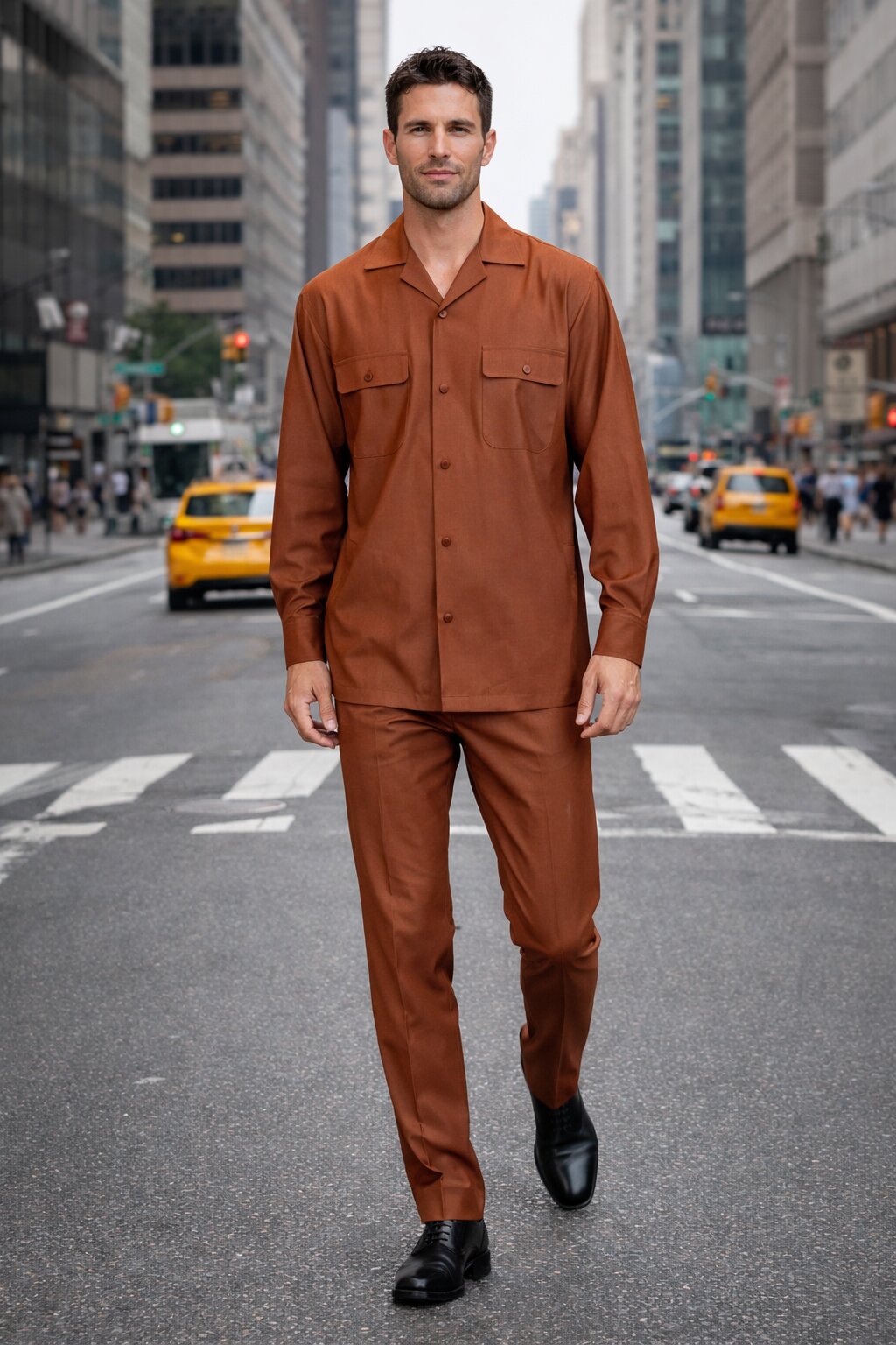 Mens Luxury Copper Wool Two-Piece Leisure Walking Suit - Small