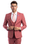 Cheap Priced Suit- Men's One Button Peak Lapel Skinny Wedding & Prom 2025 Coral Suit With Lowcut Vest