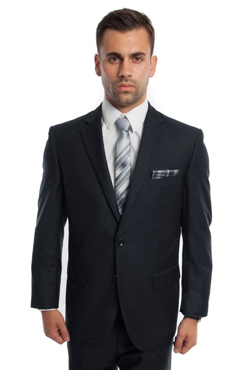 "Modern Fit Men's Business Suit - Two Button, Dark Navy Blue"