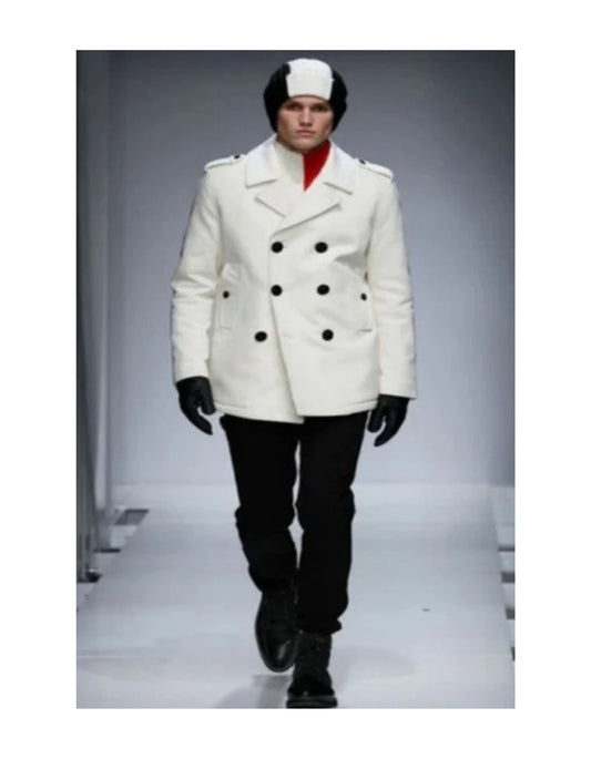 Cream Color Pea Coat - Ivory Double Breasted Wool Coat - Off White Car Coat