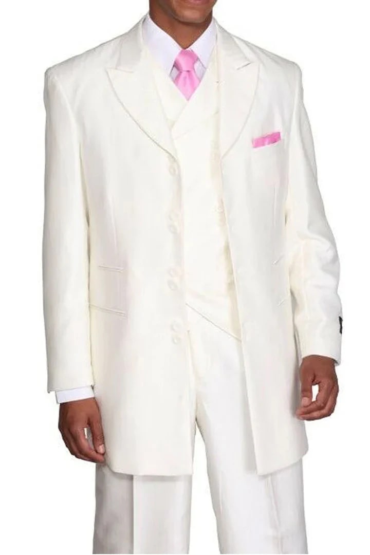 Cheap Priced Suit  - Mens Fashion Slanted Vested Peak Lapel Tonal Pinstripe Cream Suit - Default Title