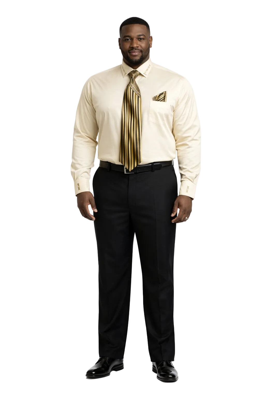French Cuff + Tie + Handkerchief Men's Dress Shirt With Tie