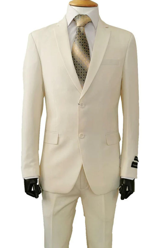 Cheap Suit - Mens 2 Button Slim Fit Poplin Ivory Basic Suit