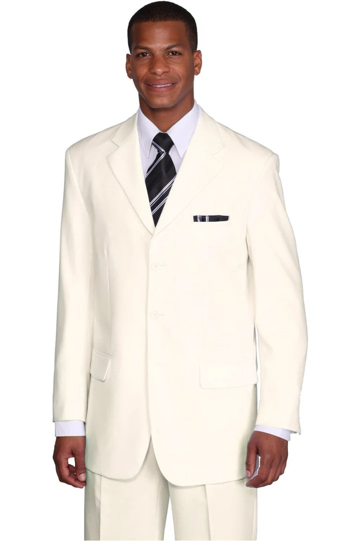 Cheap Suit - Mens 3 Button Classic Fit Poplin Cream Suit