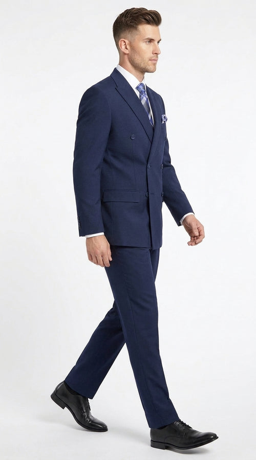 Men’s Classic Navy Double Breasted Suit, Affordable Formal Wedding Business Dress Suit
