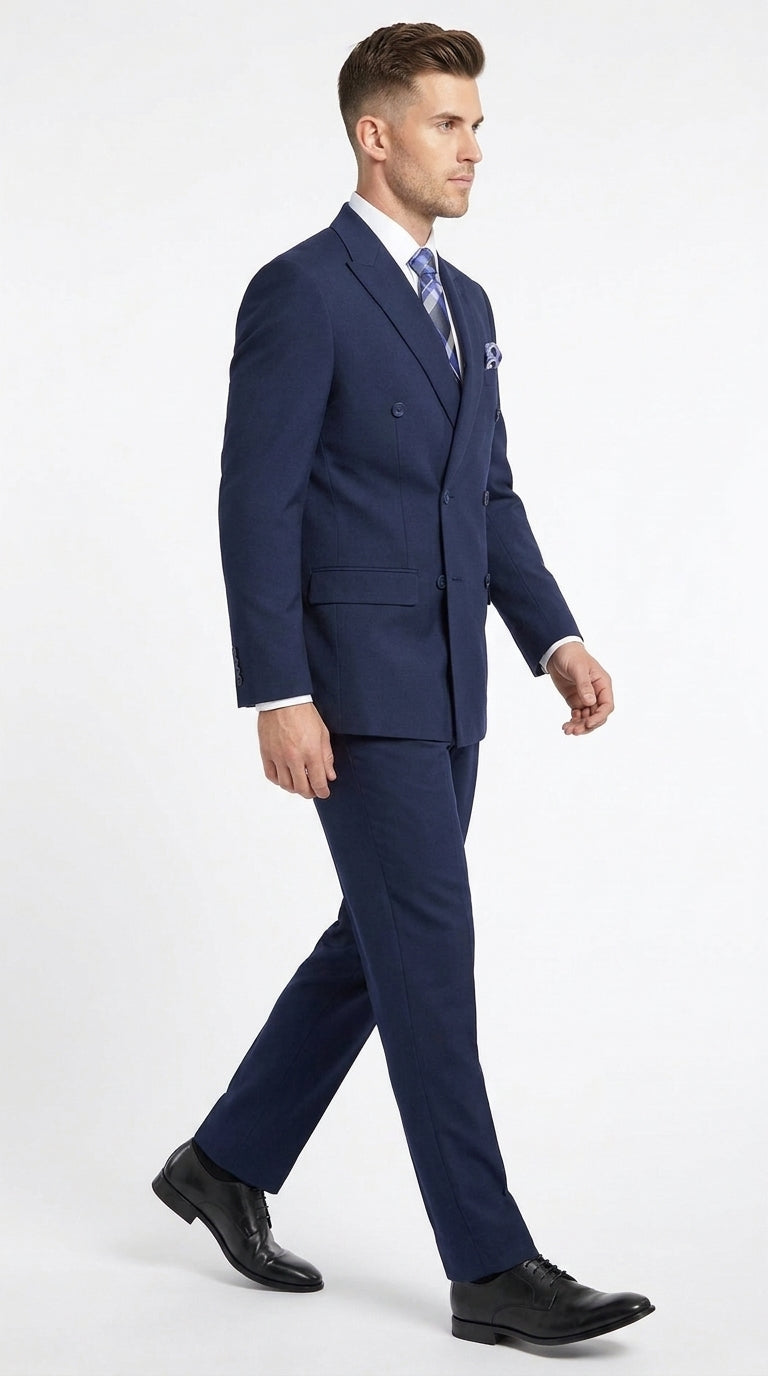Men’s Classic Navy Double Breasted Suit, Affordable Formal Wedding Business Dress Suit