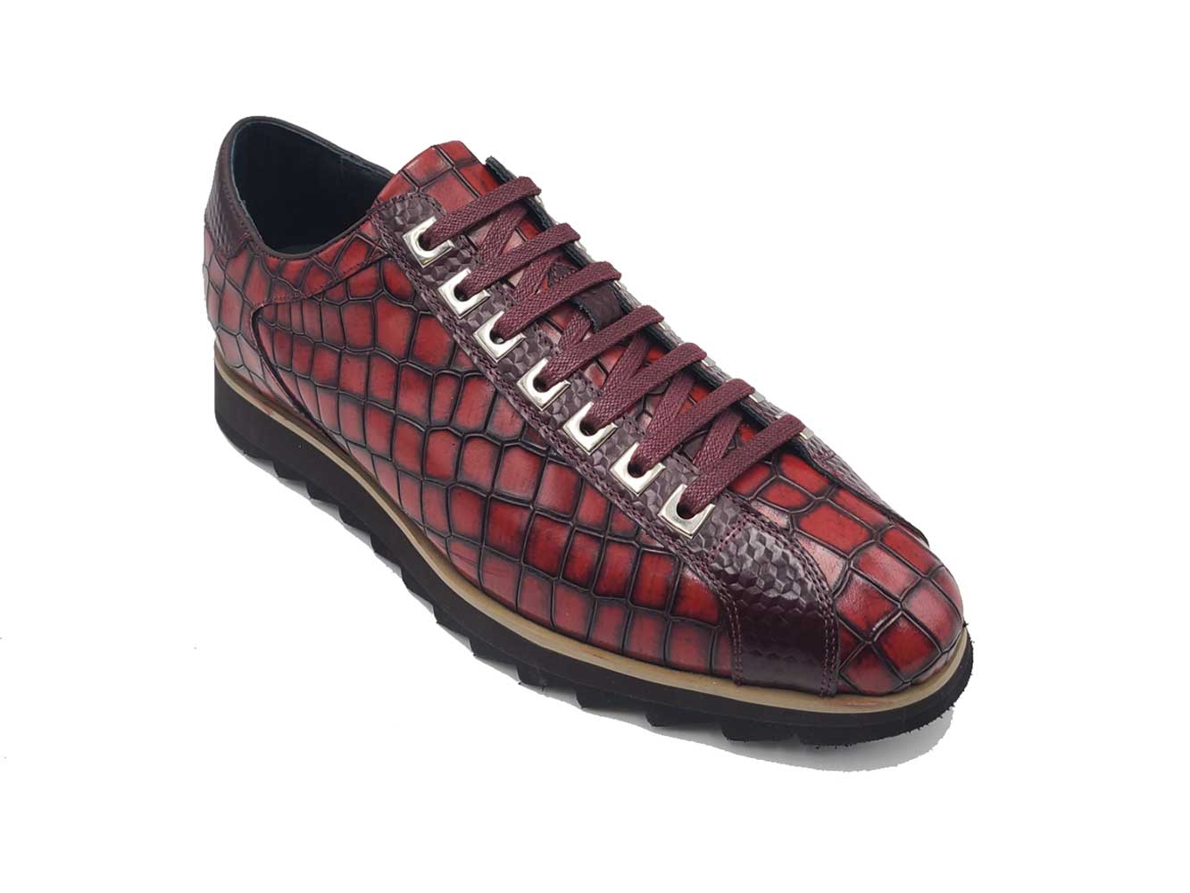 Crocodile-Embossed Leather Sneaker - 8