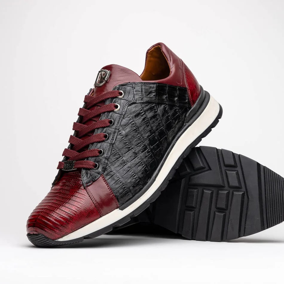 Marco Di Milano Portici Men's Shoes Wine & Black Exotic Lizard / Crocodile Casual Sneakers - 8