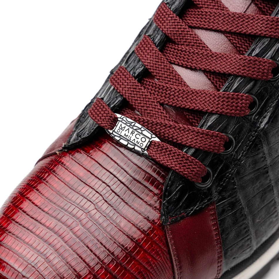 Marco Di Milano Portici Men's Shoes Wine & Black Exotic Lizard / Crocodile Casual Sneakers - 6