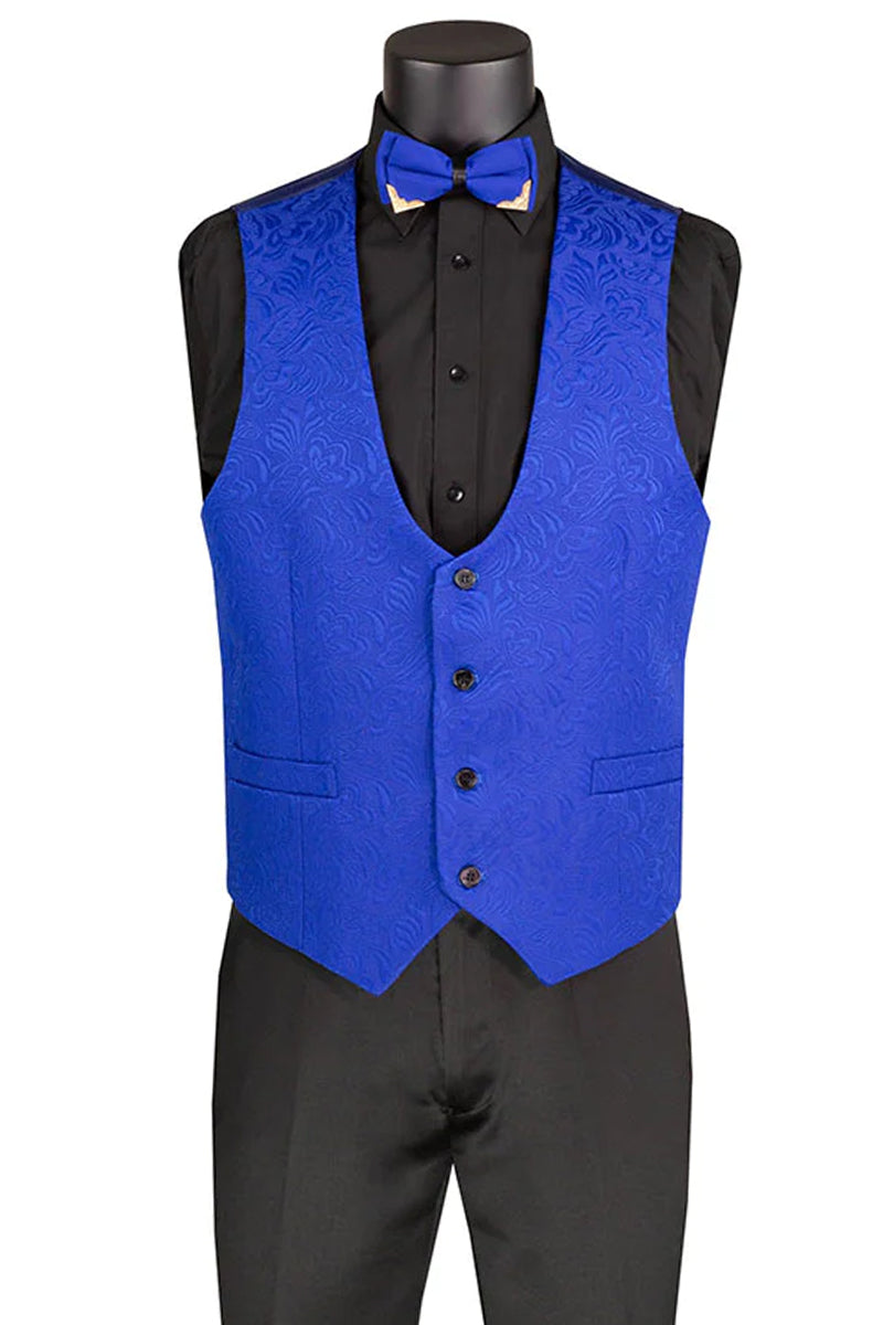 Royal Blue Men's Slim Fit Paisley Wedding Tuxedo with Vest