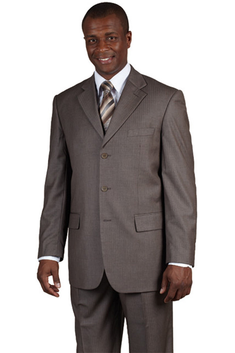 Classic Men's 3-Button Wool Pinstripe Suit in Brown