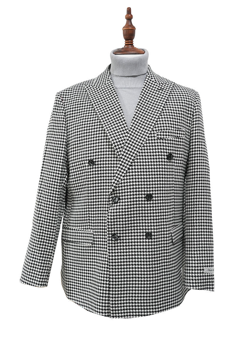 Black Houndstooth Hybrid Fit Double Breasted Jacket - S