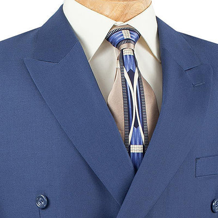 Ramses Collection - Blue Regular Fit Double Breasted 2 Piece Suit with Flexible Elastic Waistband - Blue