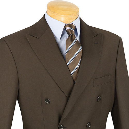 Ramses Collection - Brown Regular Fit Double Breasted 2 Piece Suit with Flexible Elastic Waistband - Brown