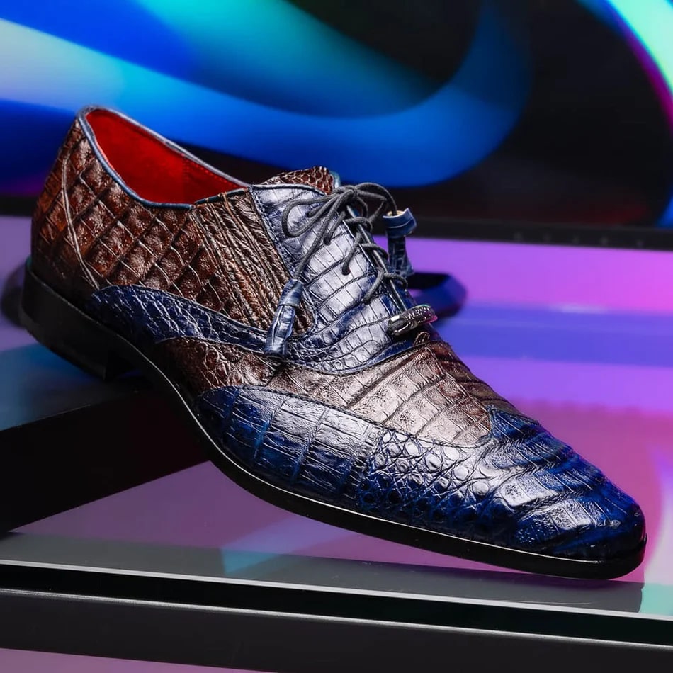 Marco Di Milano Luciano Men's Shoes Exotic Crocodile Classic Wingtip Dress Derby Oxfords - 8