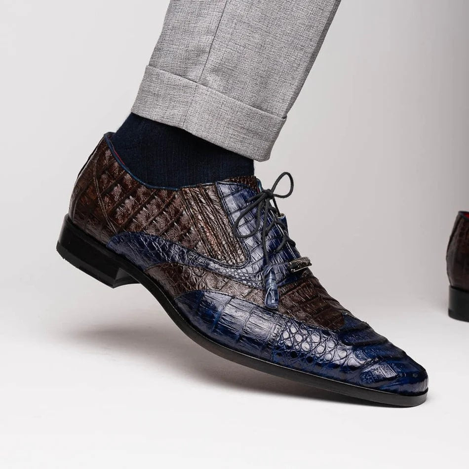 Marco Di Milano Luciano Men's Shoes Exotic Crocodile Classic Wingtip Dress Derby Oxfords - 8