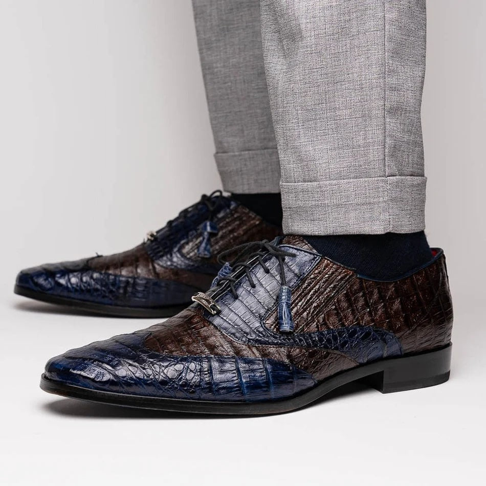 Marco Di Milano Luciano Men's Shoes Exotic Crocodile Classic Wingtip Dress Derby Oxfords - 8