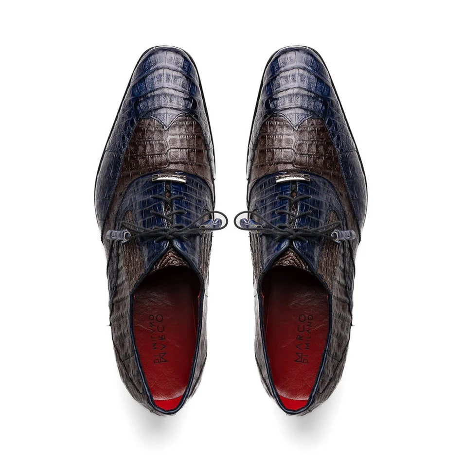 Marco Di Milano Luciano Men's Shoes Exotic Crocodile Classic Wingtip Dress Derby Oxfords - 6