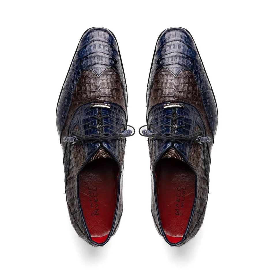 Marco Di Milano Luciano Men's Shoes Exotic Crocodile Classic Wingtip Dress Derby Oxfords - 8