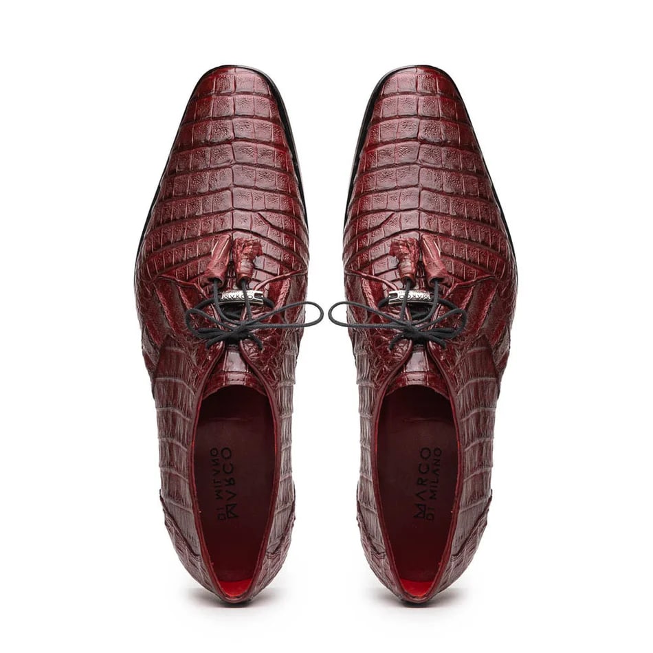 Marco Di Milano Lacio Men's Shoes Wine Exotic Crocodile Derby Oxfords - 6