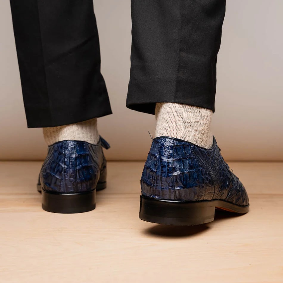 Marco Di Milano Lacio Men's Shoes Navy Exotic Crocodile Derby Oxfords - 13